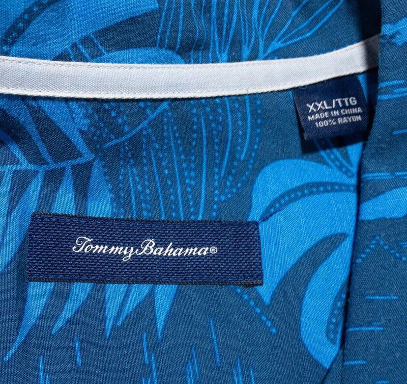 Tommy Bahama XXL Hawaiian Shirt Men's Blue Floral Aloha Rayon Loop Collar 2XL