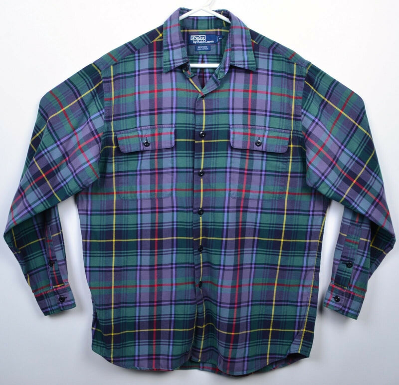 Polo Ralph Lauren Men's Medium Benford Green Purple Colorful Plaid Flannel Shirt