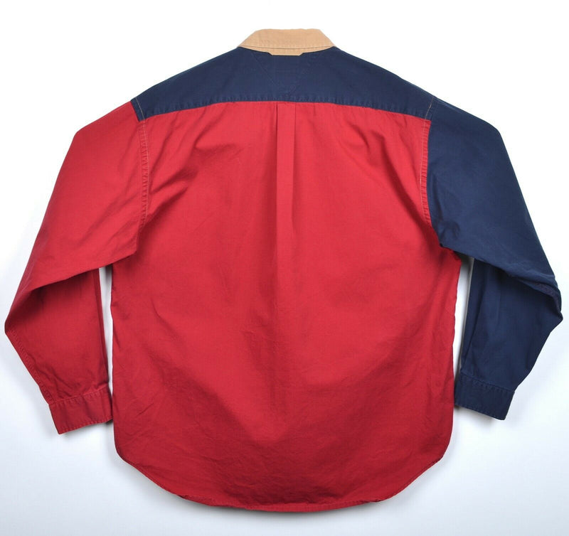 Vintage 90s Tommy Hilfiger Men's Large Colorblock Lion Crest Button-Down Shirt