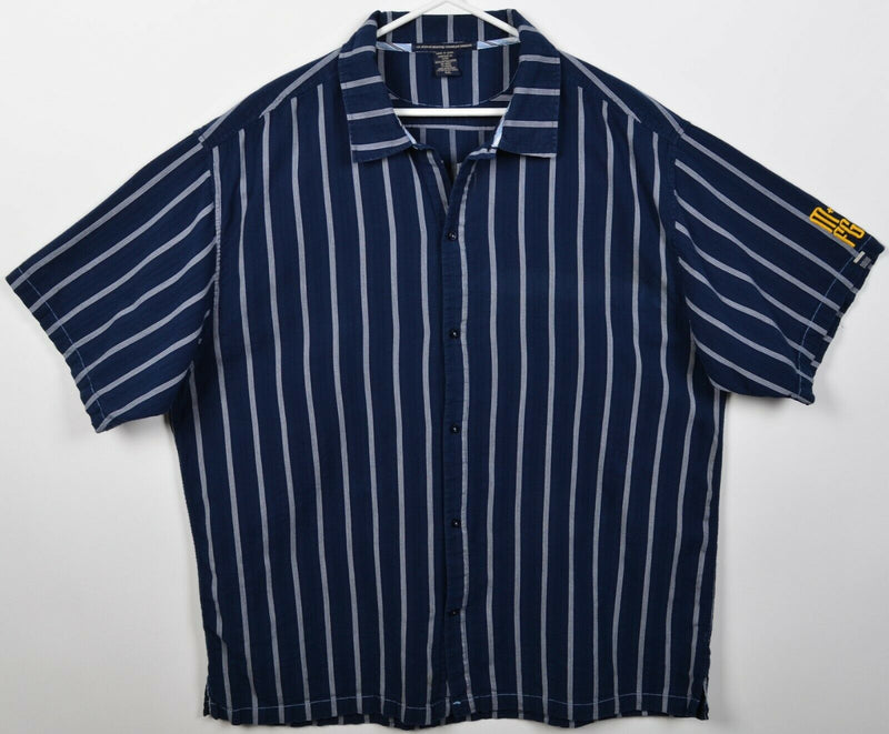 Marithe Francois Girbaud Men's 2XL Sailboat Graphic Navy Blue Striped Shirt