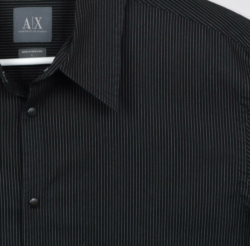 Armani Exchange Men's Sz Large Snap-Front Black Striped A|X Long Sleeve Shirt