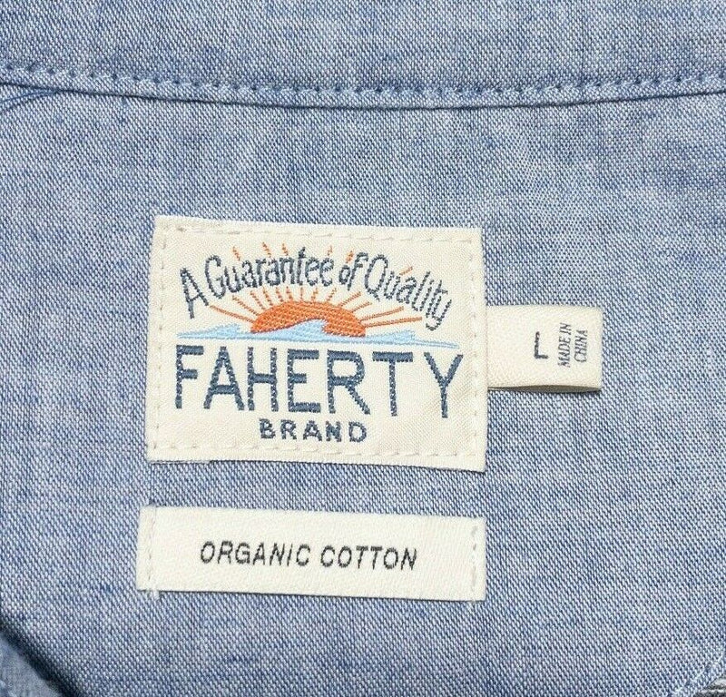 Faherty Long Sleeve Polo Shirt Gray Striped Organic Cotton Men's Large