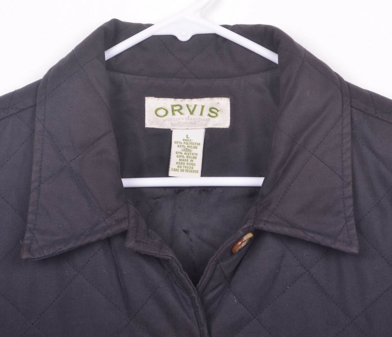 Orvis Women's Large Black Quilted Lined Button-Front Collared Jacket