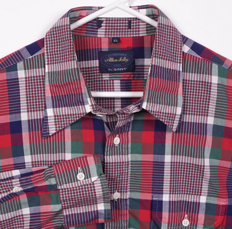 Allen Solly by GANT Men's XL Red Blue Green Plaid Vintage 80s Button-Front Shirt