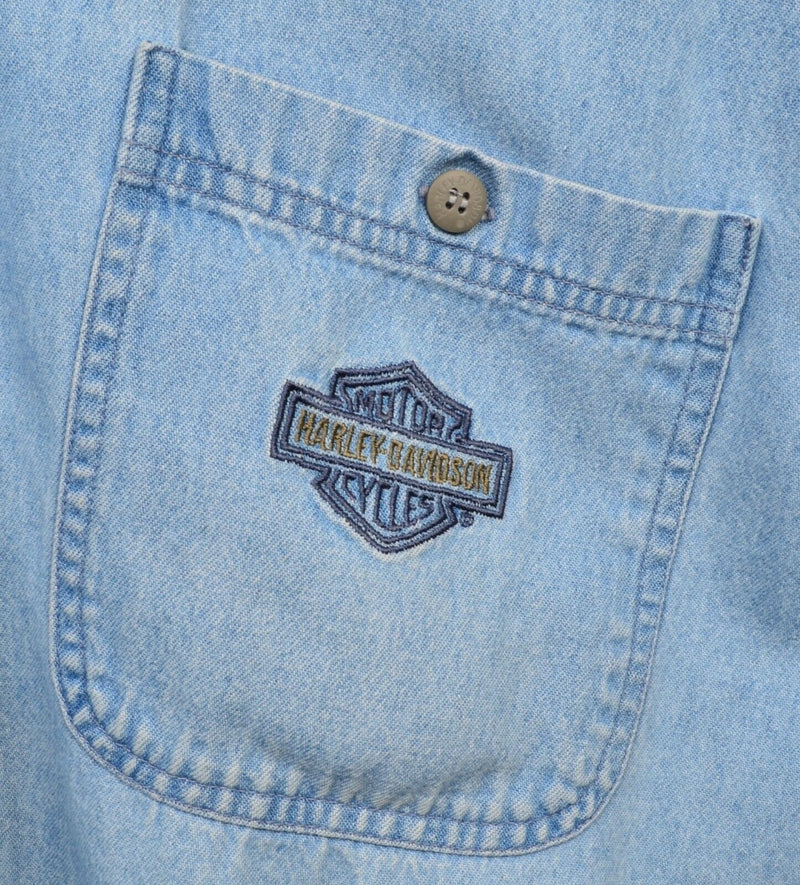Harley-Davidson Men's XL? Denim Blue Embroidered Logo Biker Garage Shirt