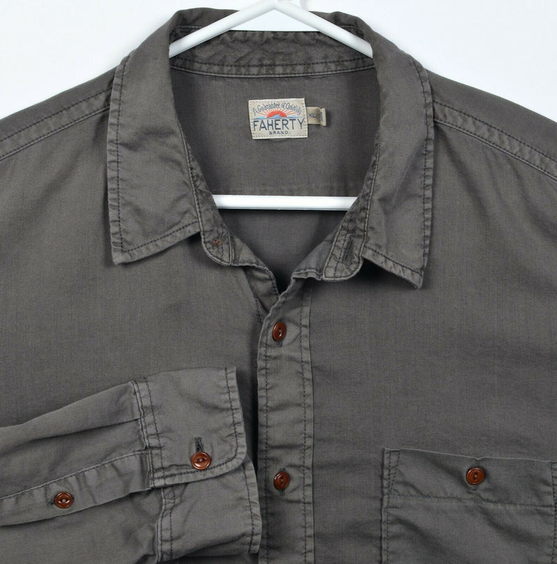 Faherty Brand Men's XL Olive Green/Brown Cotton Tencel Blend Button-Front Shirt