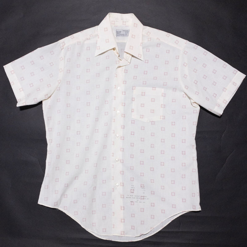 Vintage Sears 70s Disco Shirt Men's 16.5 (Large) Dagger Collar White Geometric