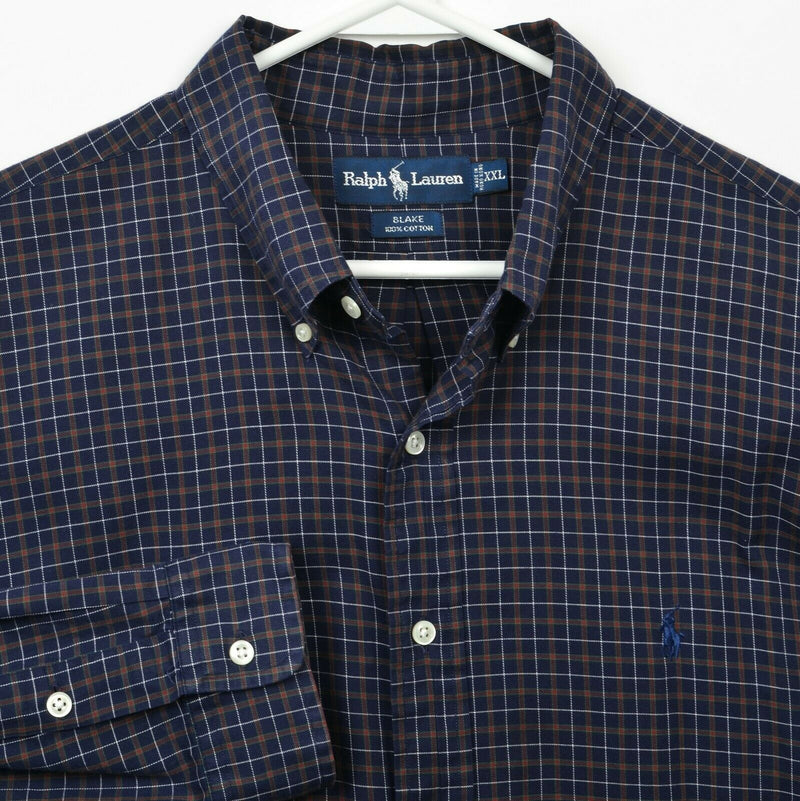 Polo Ralph Lauren Men 2XL Navy Blue Plaid "Blake" Long Sleeve Button-Down Shirt