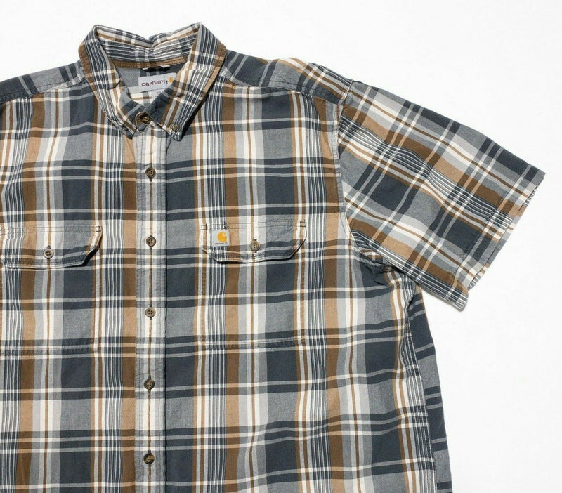 Carhartt Fort Plaid Short Sleeve Shirt 2XLT Tall Men's Gray Orange Plaid 103553