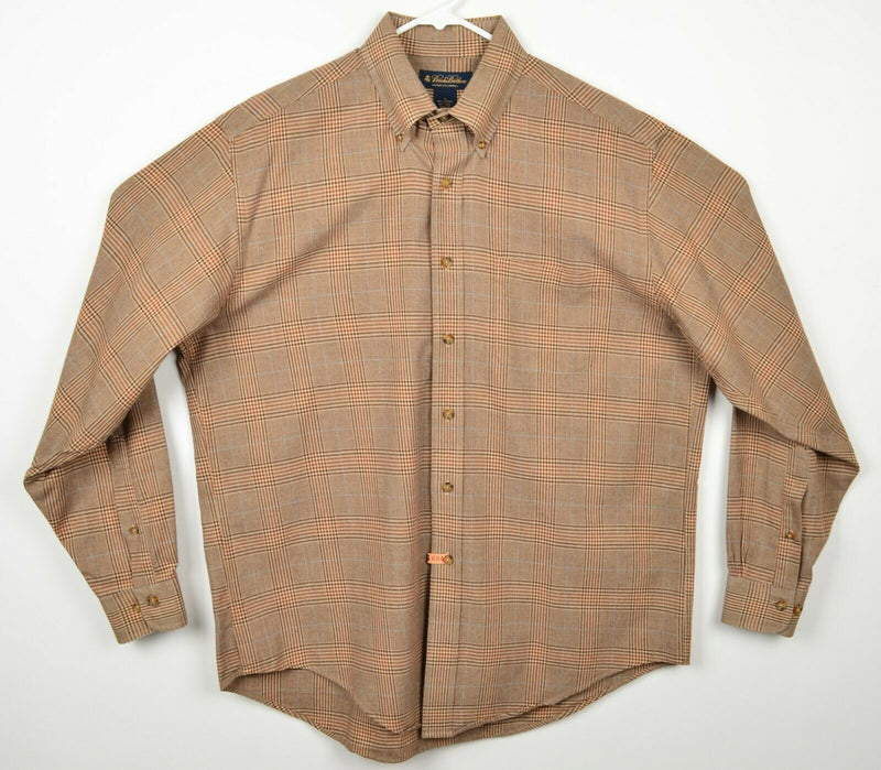 Brooks Brothers Men's Sz Large Brooks Flannel Wool Blend Tan Plaid Shirt