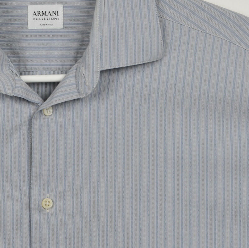 Armani Collezioni Men’s Sz 15R/38 Blue Striped Spread Collar Italy Dress Shirt