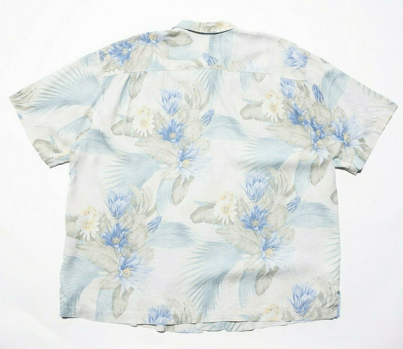 Tommy Bahama Silk Hawaiian Shirt 2XL Men's Floral White Blue Aloha Vacation