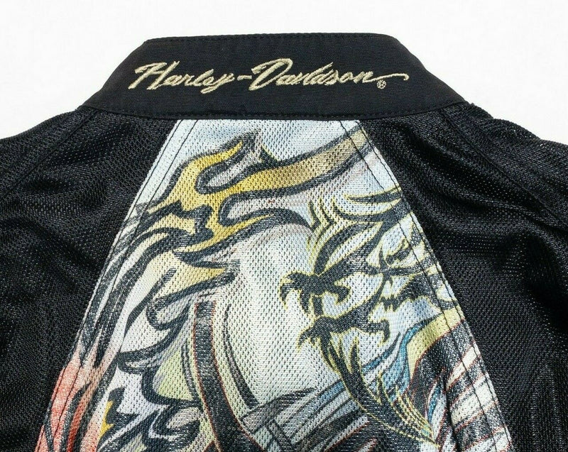 Harley-Davidson Motorcycle Riding Jacket Tattoo Print Colorful Mesh Women Large