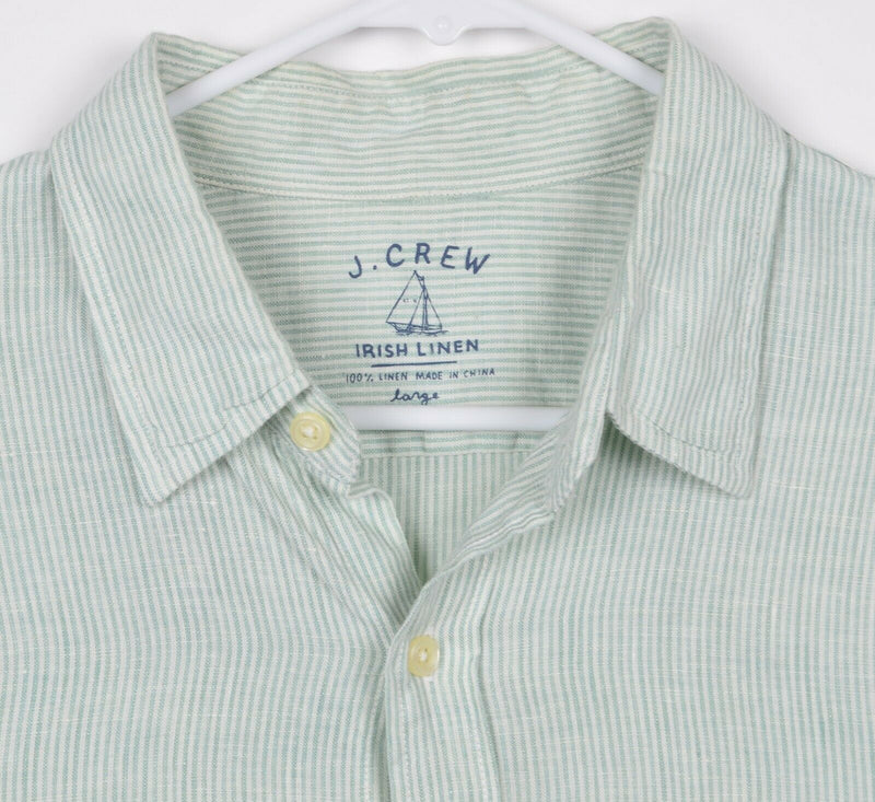 J. Crew Men's Sz Large Irish Linen Green White Micro Stripe Irish Linen Shirt