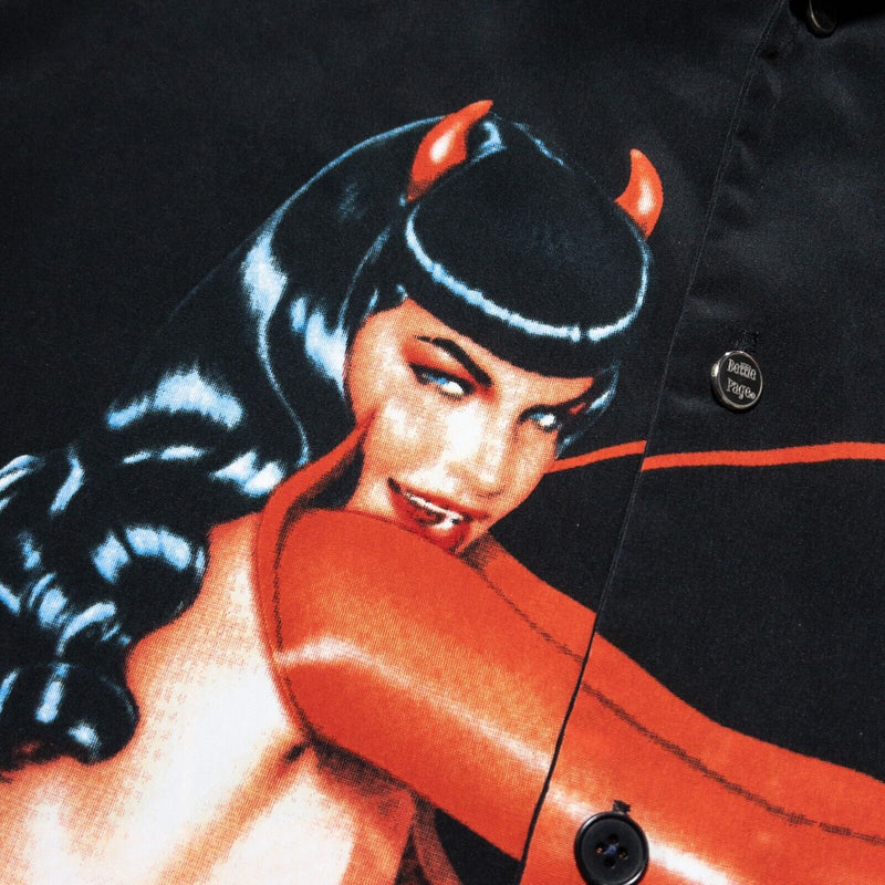 Bettie Page Dragonfly Clothing Shirt Large Men's Devil Pin-Up Graphic Vintage