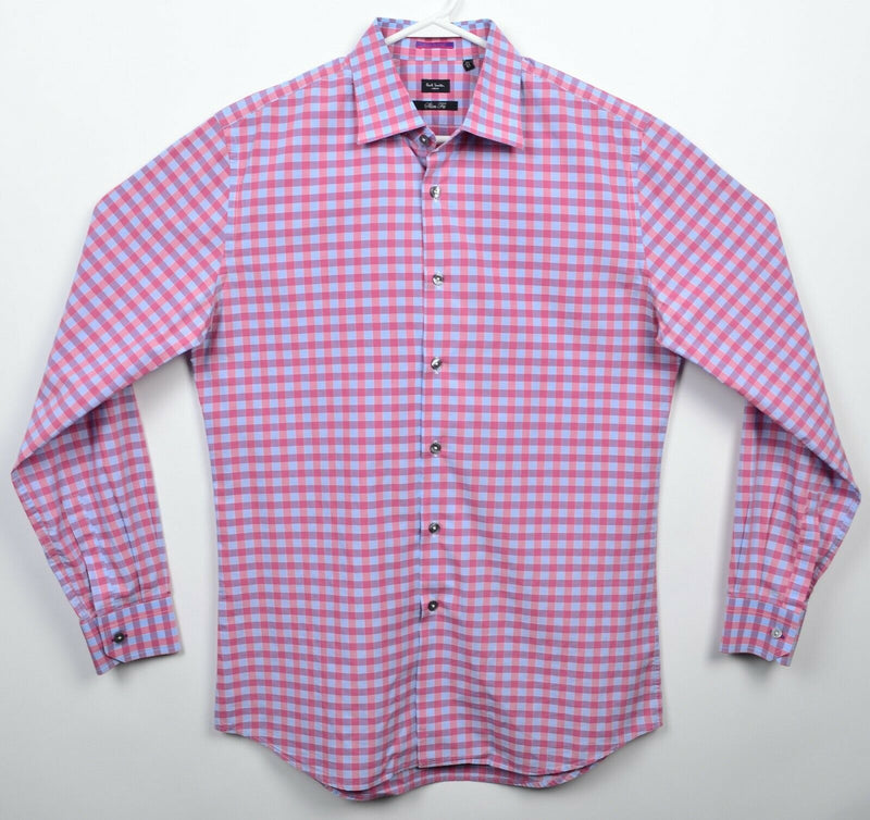 Paul Smith London Men's 16/41 Slim Fit Pink Blue Check Button-Front Shirt