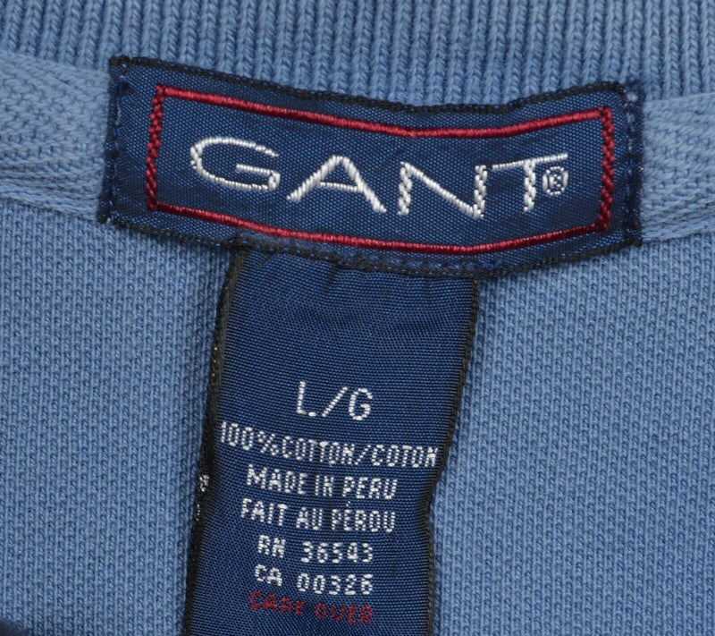 GANT Men's Large Solid Blue Striped Collar Beachcombers Short Sleeve Polo Shirt
