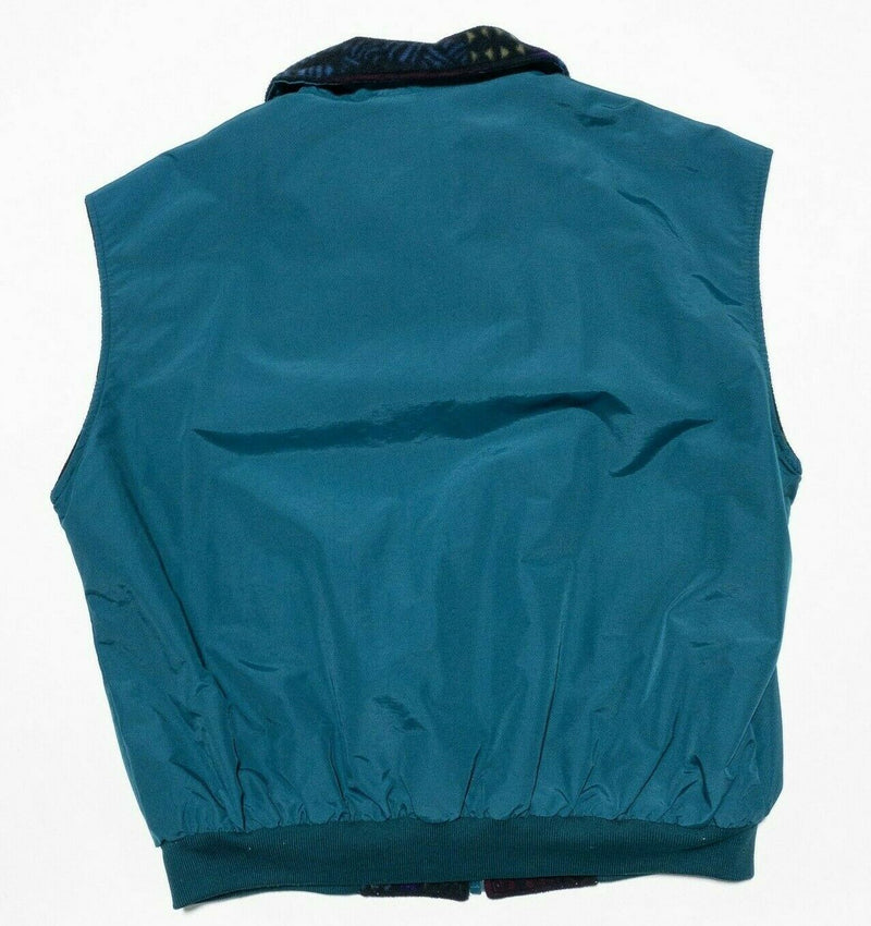 Columbia Reversible Vest Fleece Aztec Geometric Solid Teal Vintage 90s Men's XL
