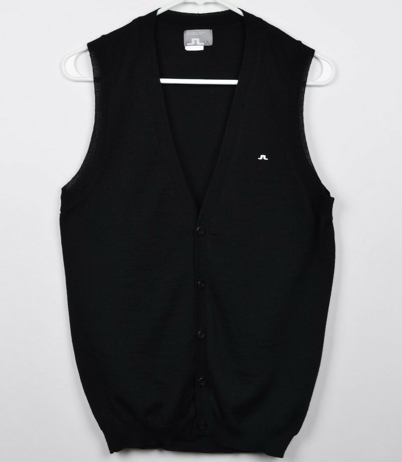 J. Lindeberg Men's Sz Medium 100% Merino Wool Black Cardigan Sweater Vest