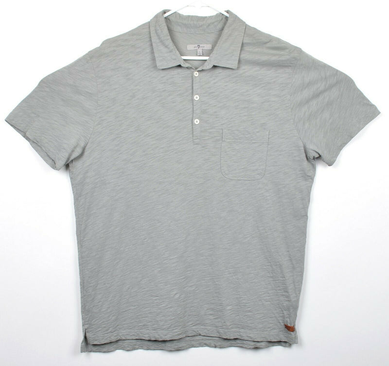 7 For All Mankind Men's Sz Large Heather Gray Soft Short Sleeve Polo Shirt