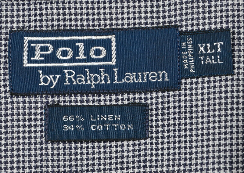 Polo Ralph Lauren Men's Sz XLT Tall Linen Blend Houndstooth Plaid Shirt