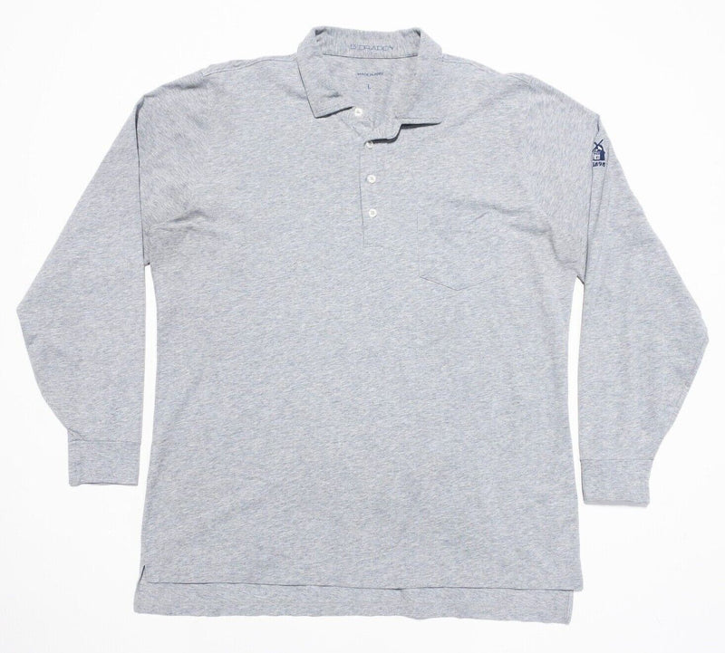 B. Draddy Polo Shirt Large Men's Long Sleeve Heather Gray Golf Casual Stretch