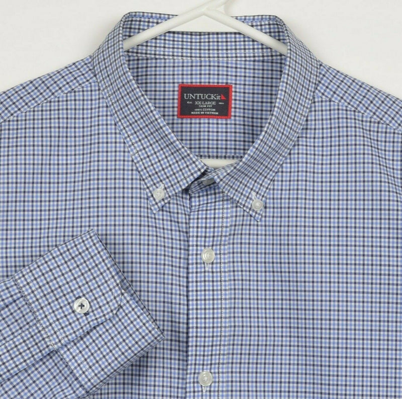 UNTUCKit Men's 2XL Slim Fit Blue Plaid Check Long Sleeve Button-Down Shirt
