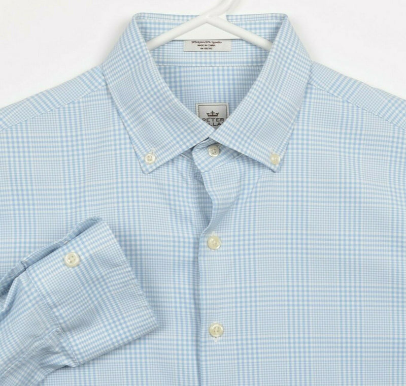 Peter Millar Crown Sport Men's Medium Nylon Wicking Blue Plaid Button-Down Shirt