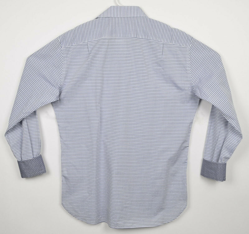 Hammer Made Men's 39/15.5 (Medium) Flip Cuff Gray Striped Button-Front Shirt