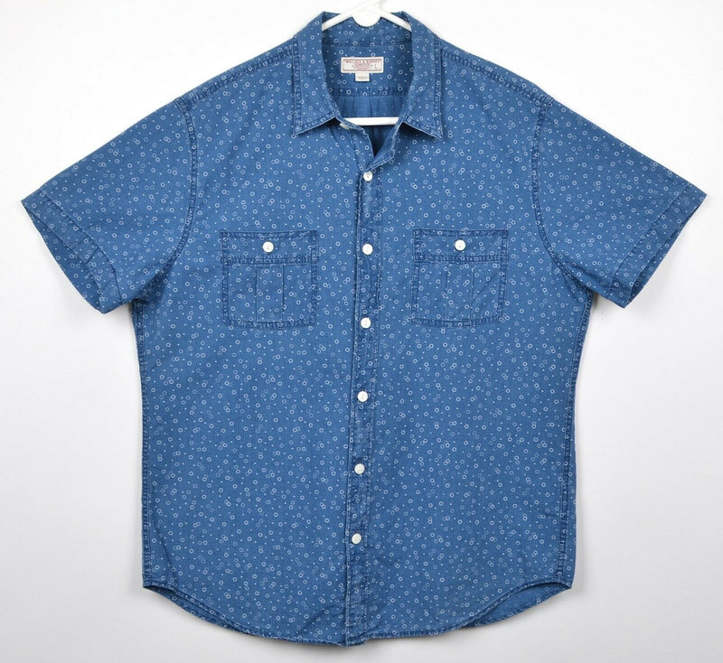 Wallace & Barnes Men's Sz Large Blue Indigo Polka Dot Short Sleeve J. Crew Shirt