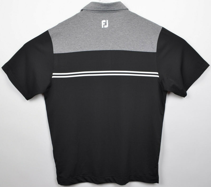 FootJoy Men's Medium Gray Black Striped Wicking Performance FJ Golf Polo Shirt