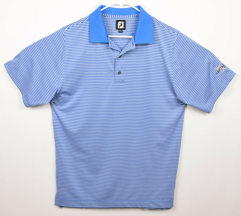 FootJoy Men's Sz Large Blue White Striped Polyester Blend FJ Golf Polo Shirt