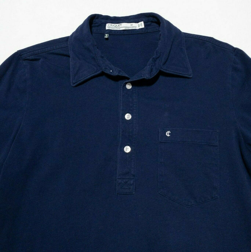 Criquet Long Sleeve Polo Medium Men's Shirt Pocket Solid Navy Blue Collared