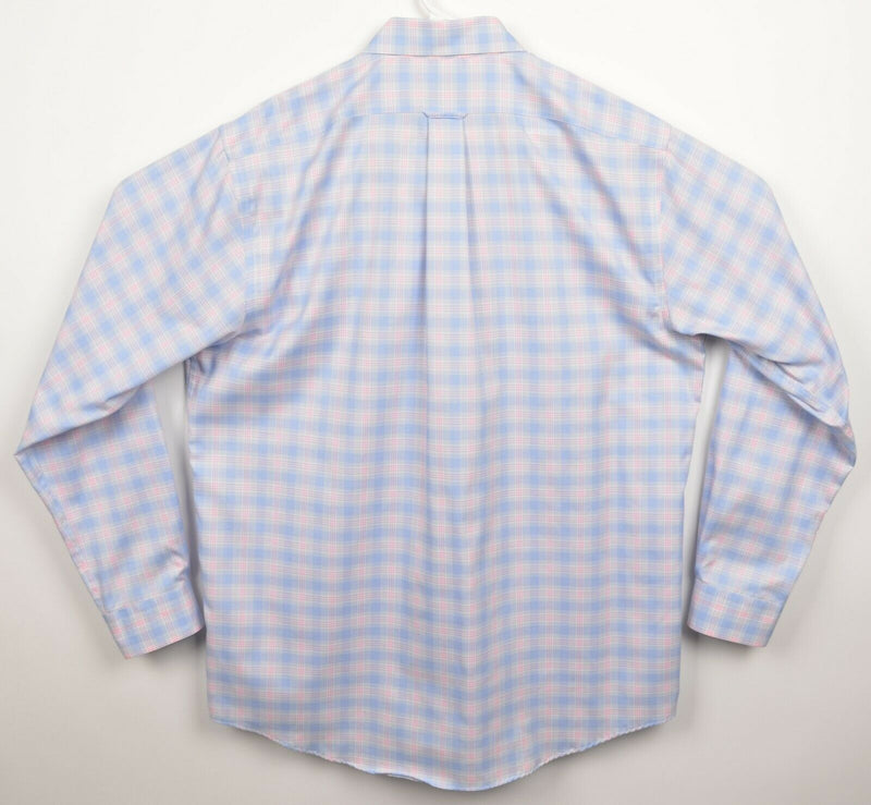 Allen Edmonds Men's XL Wrinkle Free Pink Blue Plaid Button-Down Dress Shirt