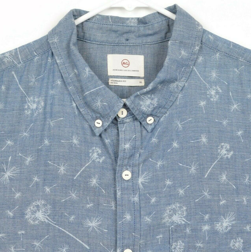 AG Adriano Goldschmied Men's XL Standard Fit Graphic Print Blue Chambray Shirt