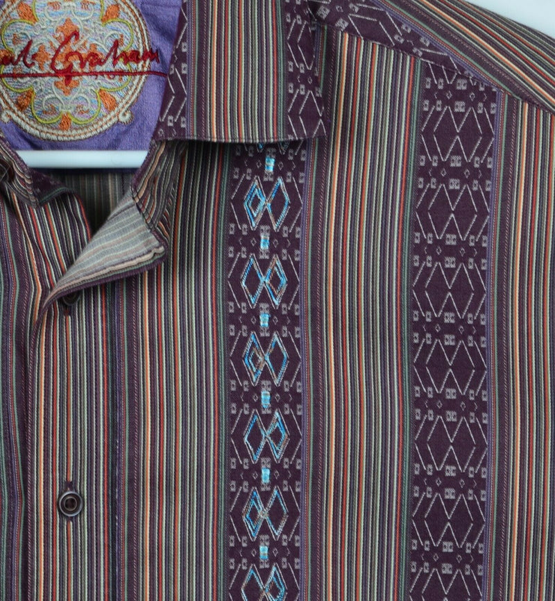 Robert Graham Men's Large Flip Cuff Multi-Color Striped Geometric Designer Shirt