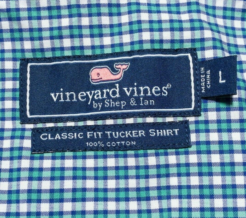 Vineyard Vines Tucker Shirt Crown Blue Check Whale Men's Large Classic Fit