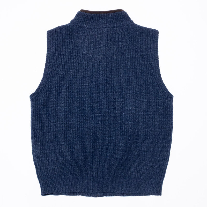 L.L. Bean Waterfowl Sweater Vest Mens Medium Navy Blue Full Zip Knit Merino Wool