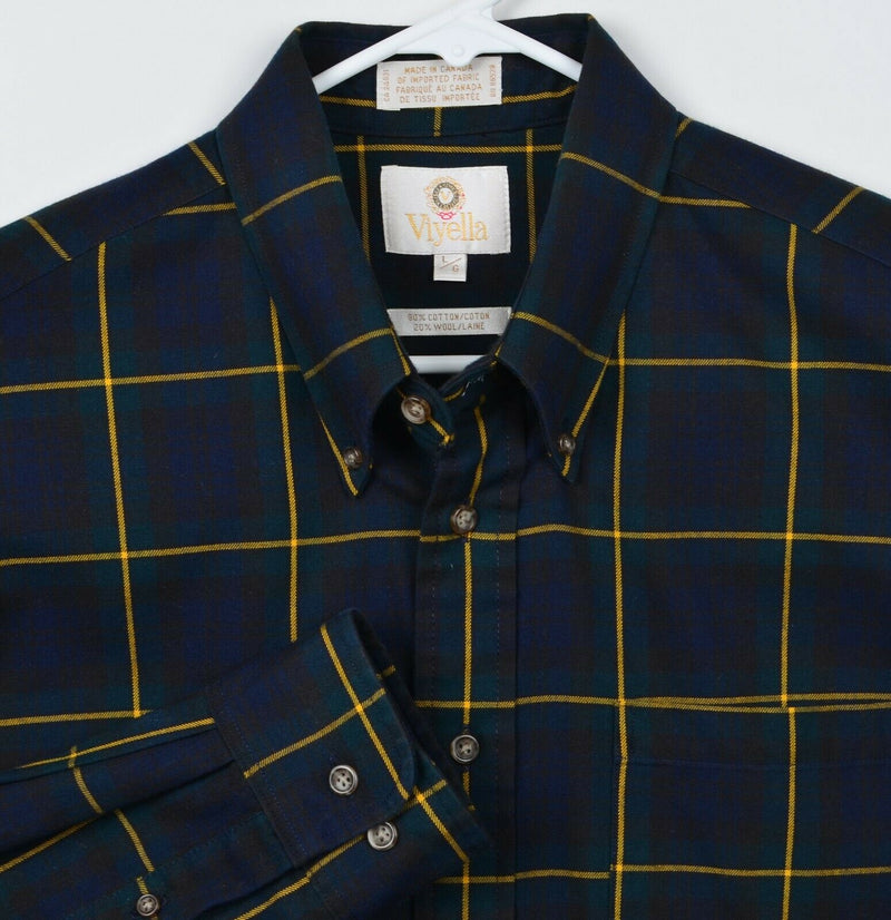 Viyella Men's Sz Large Cotton Wool Blend Canada Made Button-Down Flannel Shirt
