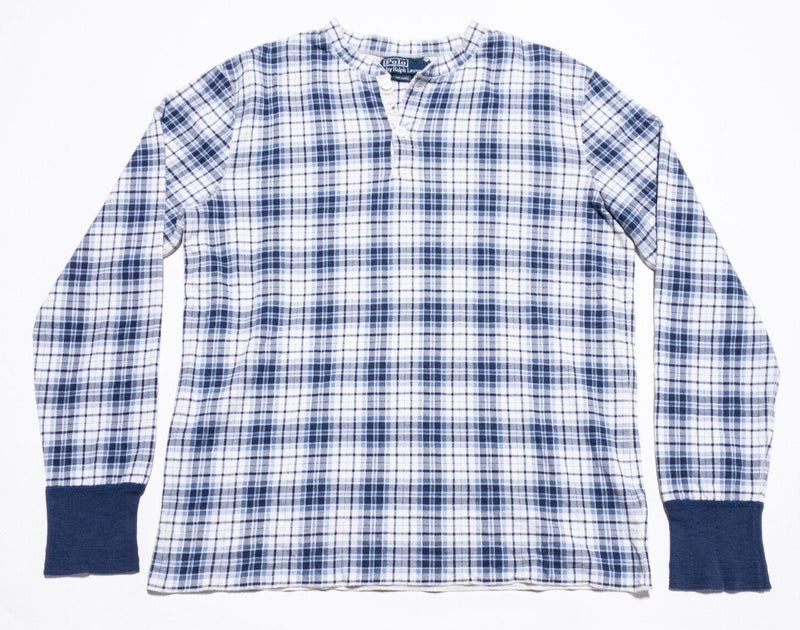 Polo Ralph Lauren Henley Shirt Men's Medium Vintage 90s Long Sleeve Plaid Blue