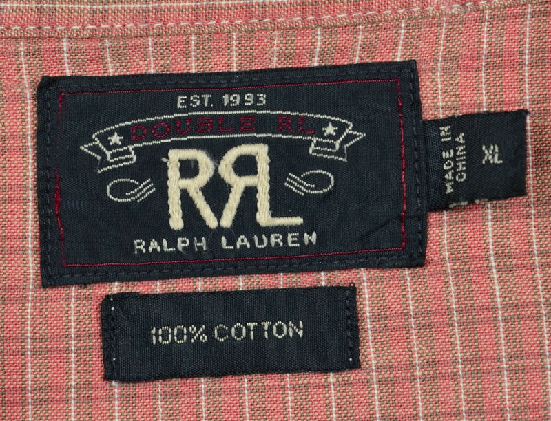 RRL Ralph Lauren Men's Sz XL Pearl Snap Orange Plaid Double RL Western Shirt