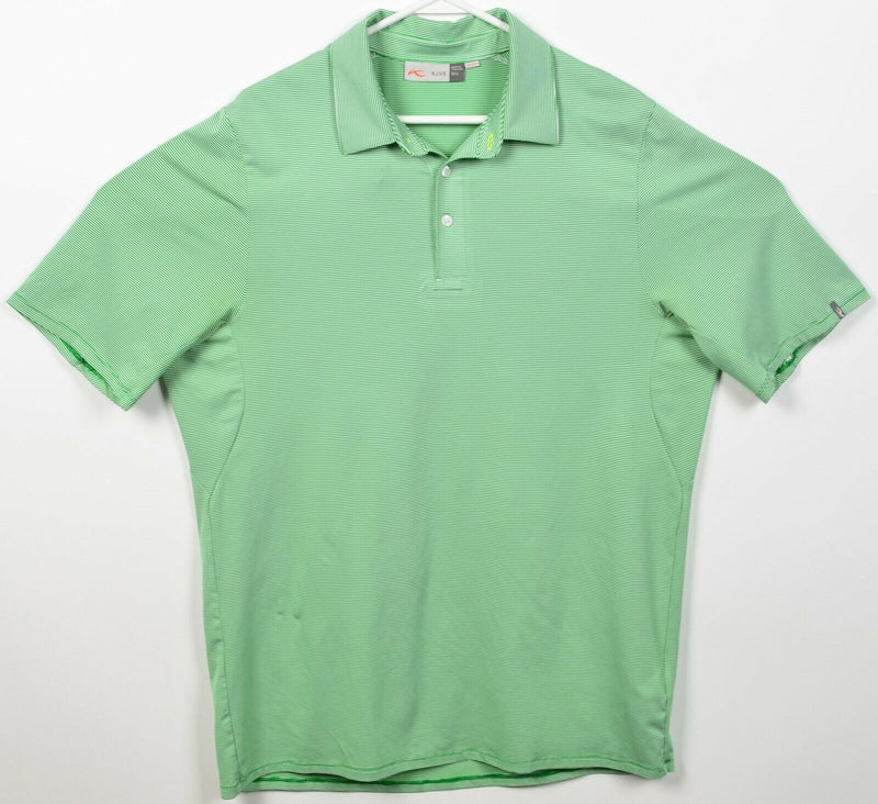 KJUS Golf Men's Large/52 Green Striped Wicking UPF 50+ Soren Polo Shirt