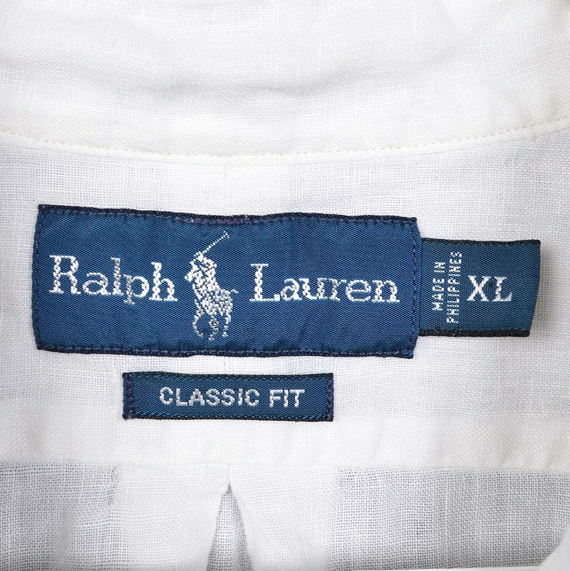 Polo Ralph Lauren Men's XL Classic Fit 100% Linen Solid White Button-Front Shirt