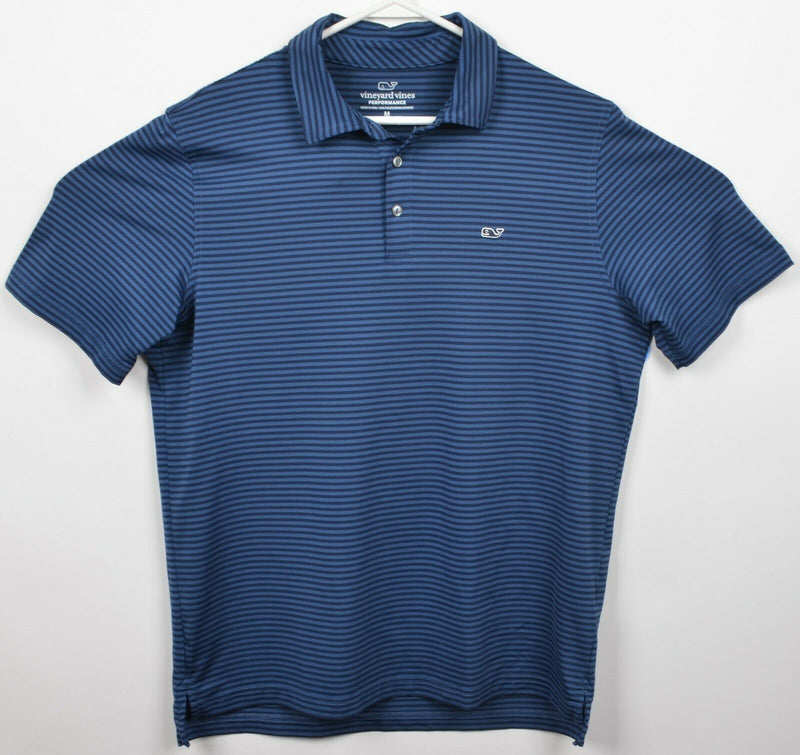 Vineyard Vines Performance Men's Medium Navy Blue Striped Whale Golf Polo Shirt