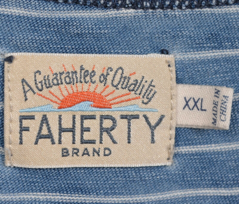 Faherty Brand Men's 2XL Indigo Dyed Blue Striped Crewneck Pocket T-Shirt