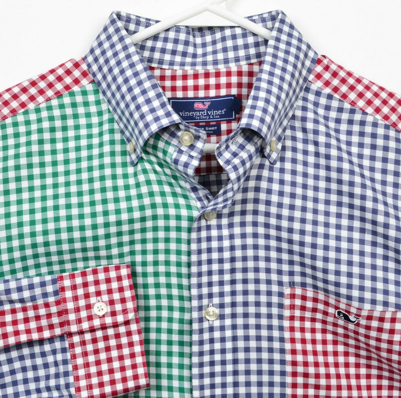 Vineyard Vines Men's Large Colorblock Check Red Green Blue Preppy Tucker Shirt