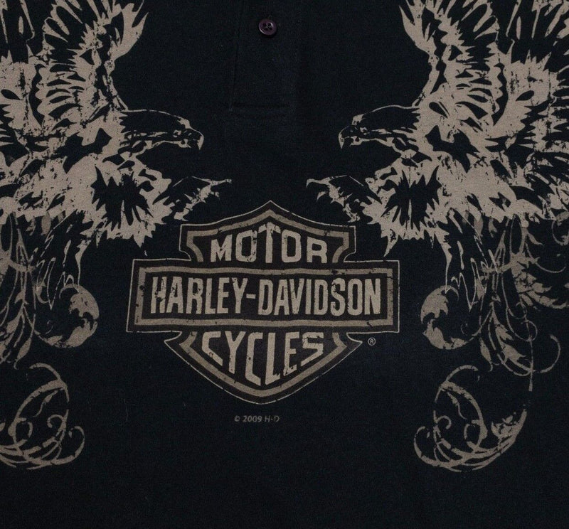 Harley-Davidson Polo Shirt Medium Men's Eagle Logo Graphic Black Short Sleeve