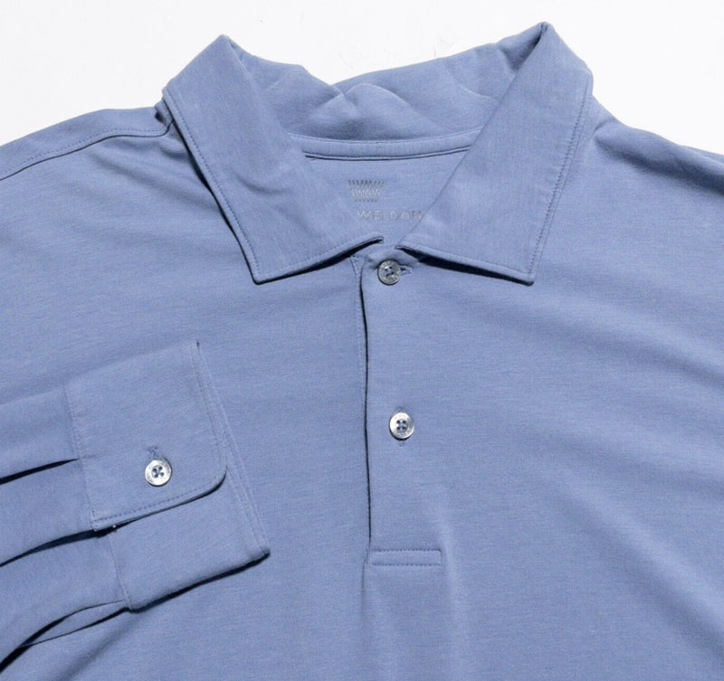 Mack Weldon Long Sleeve Polo Men's Large Blue Collared Cotton Blend Athleisure