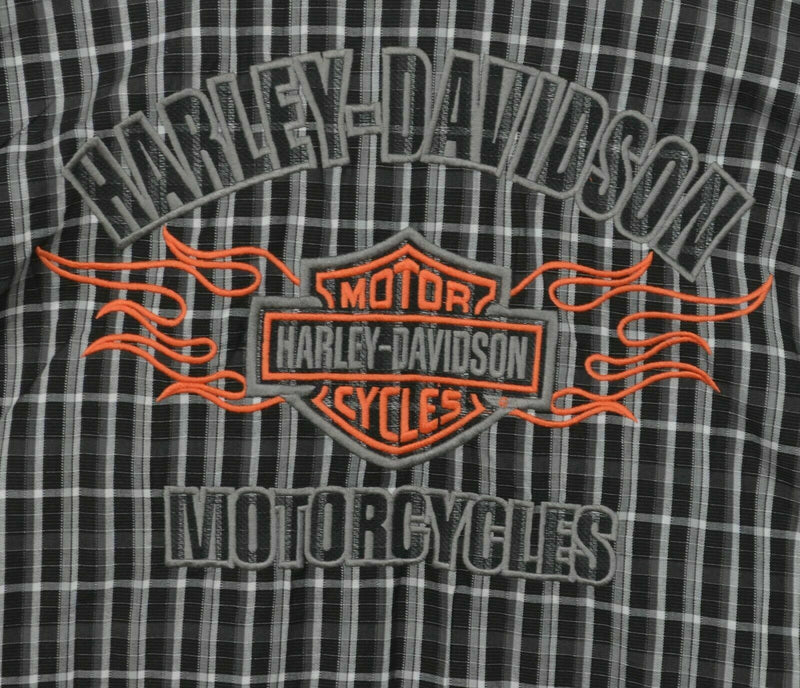 Harley-Davidson Men's Large Flames Black Plaid Garage Mechanic Biker Shirt