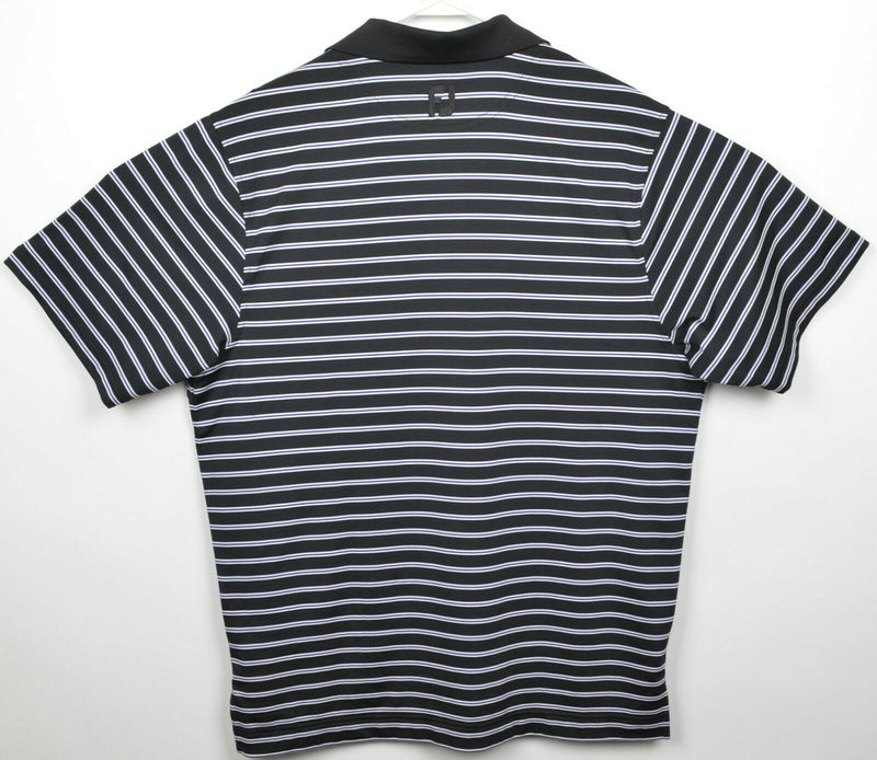 FootJoy Men's Medium Black Blue Striped Wicking Polyester FJ Golf Polo Shirt